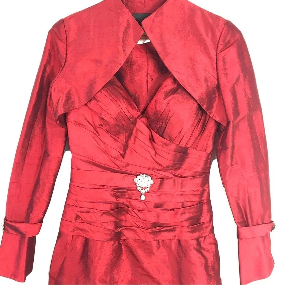 Sarah Danielle Silk Red Evening‎ Dress Jacket Formal Party Wedding Gala Sz 4